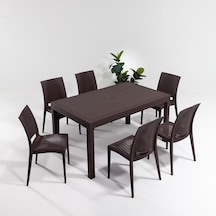 Rattan Dikdörtgen Kahve Masa Takımı 1 Masa + 6 Sandalye Bahçe Balkon Teras Kahve