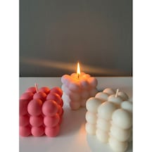 Modern Bubble Küp Mum Pembe Beyaz Dekoratif Mum 3 Adet Kırmızı