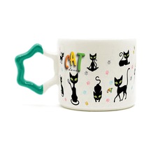 Cat Love Baskılı Yeşil Kulplu Yıldız Kupa