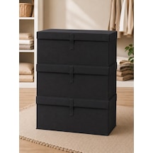 Çok Amaçlı Saklama Kutusu Düzenleyici Kapaklı Sandık Tipi Kutu Hurç Organizer 3 Lü Set Antrasit, Megaplus 70x40 Genel