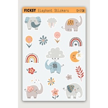 Sevimli Yavru Fil Sticker Seti - 17 Adet Etiket Çıkartma Diğer