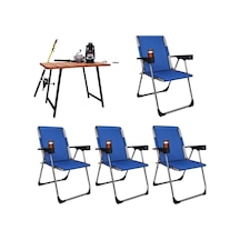 Alin Metal 4''lü Lüks Bardaklı Kamp Sandalyesi Ve Masa Set Mavi Mavi