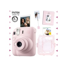 Fujifilm Instax Mini 12 Fotoğraf Makinesi + 20'li Film + Kıskaçlı Stand + pvc Albüm + Simli Pleksi Kılıf Seti Pembe