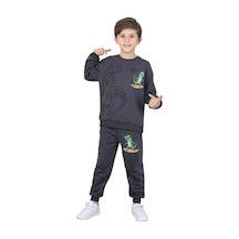 Erdem Kıds Erkek Çocuk Dinozor Baskılı Pijama Takımı İki İplik Eşofman Takımı Okul İkili Takım Füme Füme