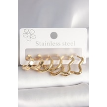 316l Çelik Gold Renk Yıldız Halka Model Kadın Küpe Seti Çok Renkli