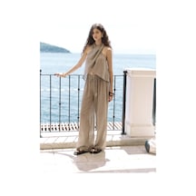 Mai Collection Mai Studios Co. Cadhas Boyundan Bağlamalı Haki Crop Pantolon Takım Haki