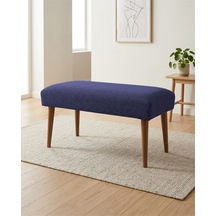 Mavi Keten Kumaş Bench Puf 90x45x46 Cm Ahşap Ceviz Ayaklı Demonte Modern Yatak Ucu Bench Oturma Bankı Antre Koridor Pufu