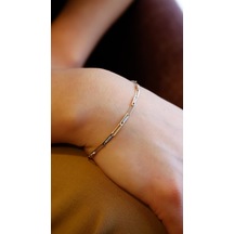 Semiz Altın Taş Detaylı Ataç Altın Bileklik Sarı - Yeşil