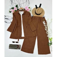 Lovie Moda Kadın Bel Kuşaklı İkili Takım Kahverengi