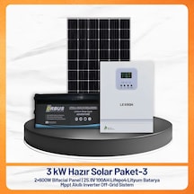 3kw Solar Paket - 3 2x600w Bifacial Panel + 25.6v 100ah Lifepo4 Batarya + Mppt Akıllı İnverter
