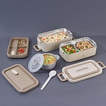 Aryıldız Bento Dikdörtgen 2 Katlı Lunch Box Yemek Termosu Bej 2000 Ml