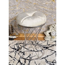 Yuvarlak Krom Kaplama Krem Puf Oturak - Bench - Ayak Ucu Oturak - 001