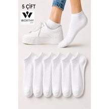 Worthy Socks 5'li Kadın Fitilli Kısa Beyaz Patik Çorap