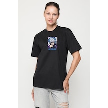 Jujutsu Vintage Washed - Megumi Gojo Anime Manga Siyah Oversize Unisex Ön Orta Minimal Baskılı Tişört Siyah