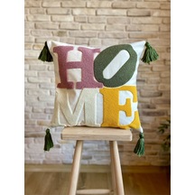 Swita Home Punch İşlemeli Tekli Dekoratif Özel Tasarım Kırlent Kılıfı Panç Mor - Yeşil