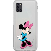 Samsung Uyumlu Galaxy A31 Kamera Korumalı Kapak Minnie Mouse Tasarımlı Şeffaf Kılıf Şeffaf