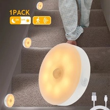 Chuangyinshop Sarı Yuvarlak Hareket Sensörlü 8 Led Usb Dolap Koridor Ofis Aydınlatma