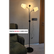 Zambak 3 Lü Siyah Tasarım Metal Ayaklı Lambader Ermando Cam Oturma Odası-salon Lambader Çok Renkli