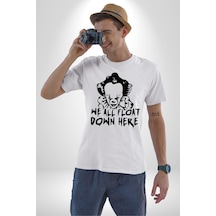 Korkunç Palyaço Korku Film Unisex Unisex Beyaz Organik Baskılı T-shirt Penye Yüksek Kalite Beyaz