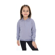 Kız Çocuk Regular Fit Polo Yaka Düşük Omuz Nakış Baskılı Sweatshirt - 2 İplik Koyu Gri