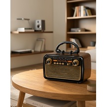 Bluetooth Müzik Kutusu Ahşap Dokulu Vintage Led Xuczzznostaljikr-1-1