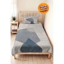 Geometrik Gri Mavi Genç Odası Tek Kişilik Pike Takımı-modern Çizgili 160x220cm Kapitone Yatak Örtüsü Şeffaf