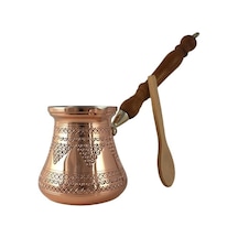 Dede Copper - Pcz Serisi Large-14fl.oz - Ahşap Saplı En Kalın Katı Bakır Oymalı/dövülmüş Türk Yunan Arap Kahve Demliği, Ocak Üstü Kahve Makinesi Cezve, Jezve, Jazva, Ibrik, Briki Parlak Aeropress