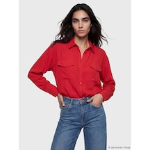 Lcw Vision Kırmızı Modal Karışımlı Oversize Kadın Gömlek