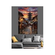Gece Işığında Tarihi Japon Sokağı Yağlı Boya Dokulu Kanvas Tablo Canvas Tablosu