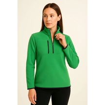 Efnaz Style Polar Kazak Dik Yaka, Yarım Fermuarlı, Fermuarlı Göğüs Cepli, Siyah Biyeli, Kışlık Rahat Regular Fit Günlük Model - Yeşil