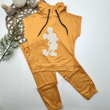 3-4-5 Yaş Kapşonlu Payetli Mickey Desenli Kısa Kol 2li Kız Erkek Çocuk Takımı 001