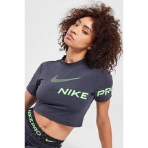 Nike Pro Dri-fit Cropped Graphic Sleeve Kadın Antrasit Tişört