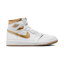 Nike Air Jordan 1 Mid Retro Unisex Sneaker Hakiki Deri Bilekli Spor Ayakkabı Beyaz-gold Beyaz