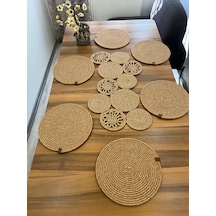 Senza Atelier Jüt Halat Supla, Motifli Runner Ve Sepet Seti 8 Parça Hasır Rengi