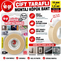 Ve-ge Köpük Montaj Bandı 19 Mm 1.5 Mm İç Ve Dış Ortam İçin 1 Adet
