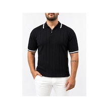 Kıyafet Bayi Erkek Polo Yaka Fitilli Triko Kısa Kollu Tişört Siyah 2xl