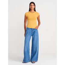 Dilvin 71980 Dökümlü Geniş Denim Pantolon-mavi Mavi