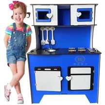 Woodylife 104 CM Çocuk Odası Ahşap Mutfak Montessori Oyuncak Dolabı Mavi Zeytindalı Oyunevi Kutu
