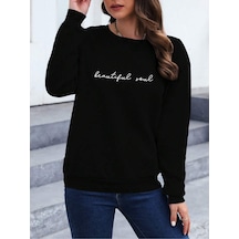 Uyguntarz Unisex Beautıful Soul Tasarım Basklı Bisiklet Yaka Sweatshirt siyah