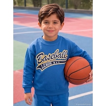 Civil Boys Baseball Baskılı 2-5 Yaş Sweatshirt - Mavi Saks Mavisi