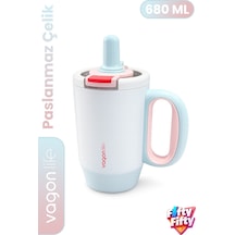 680 Ml Tek Kapak Çift Kullanım Pipetli Rahat İçim Kulplu Paslanmaz Çelik Termos Mug Ffvgn1113-680ml Mavi
