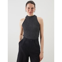 Lcwaıkıkı Classic Siyah Halter Yaka Dokulu Kadın Bluz
