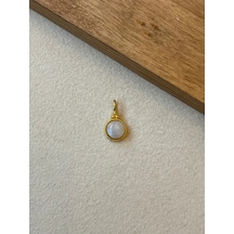 925 Ayar Gümüş Gold Renk Aytaşı Taşlı Kolye Ucu