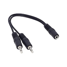 3.5 Mm Stereo Dişi / 2x3.5 Mm Stereo Erkek Y Ses Kablosu, 20 Cm, Siyah