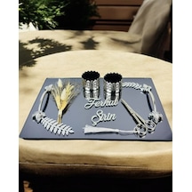Elegance Gümüş Yapraklı Söz Nişan Tepsisi Beyaz Beyaz
