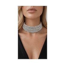 Kadın Gümüş Renk Taşlı Choker Kolye Işıltılı Kristal Taşlı Gösterişli Özel Gün Ve Davet Kolyesi Gümüş - 911515422 Gümüş