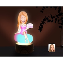 Kişiye Özel Kadın Doğum Günü Karikatürlü Dekoratif 3D Biblo Led I (481496803)