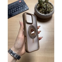 Apple Uyumlu iPhone 16 Pro Standlı Ve Yüzüklü Magsafe Kılıf Soocase721 Kahverengi