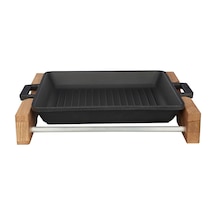 Lava Izgara Tava 26 x 26 Metal Kulplu Ahşap Altlı Sable Mat Siyah