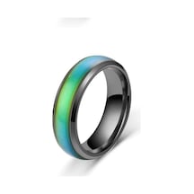 Fastbuy Siyah Sıcaklık Algılama Renk Değiştiren 1 Adet Dazzle Çift Yüzük Paslanmaz Çelik Moda Aksesuarlar - 6 Renk Siyah